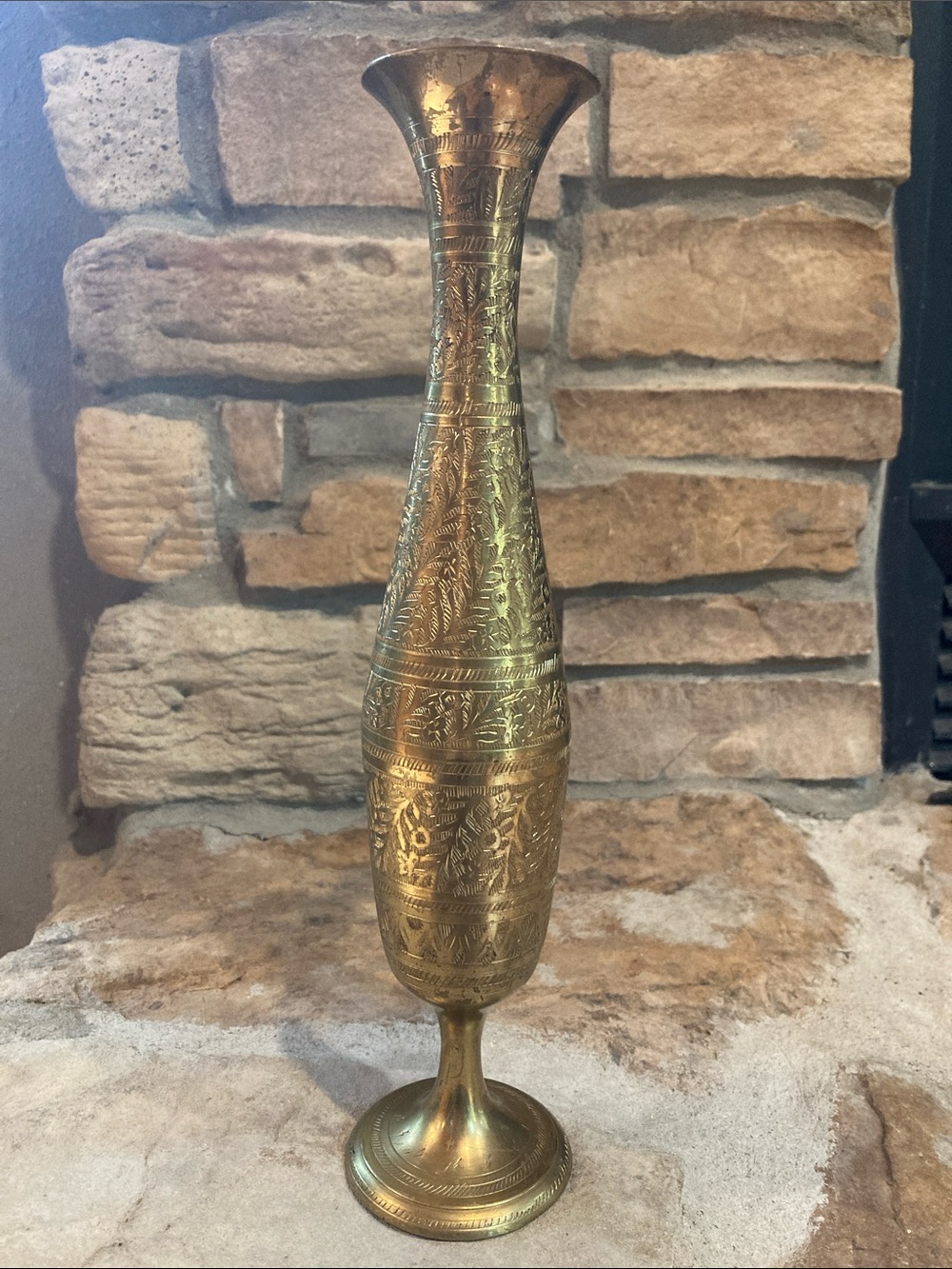 Vintage Brass Etched Decorative Bud Vase